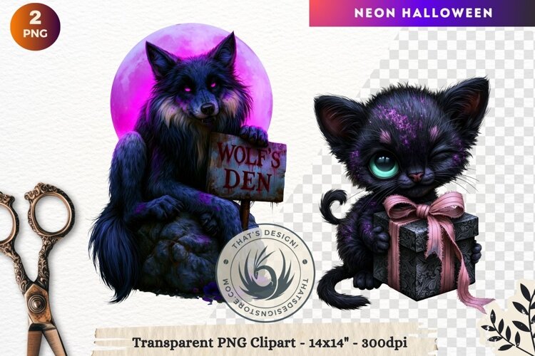 Neon Halloween Character Clipart Spooky Kawaii example image 1
