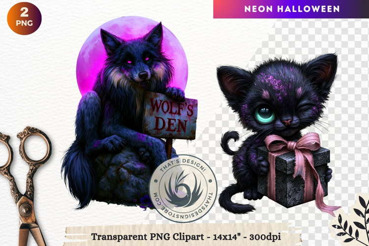 Neon Halloween Character Clipart Spooky Kawaii