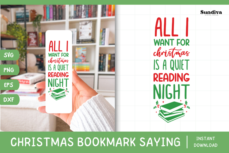 Christmas Bookmark Saying SVG For Book Lovers - Quiet Night