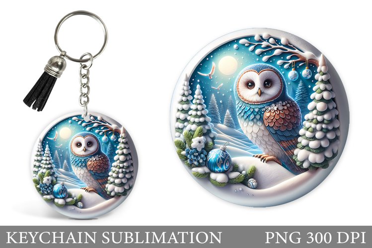 Christmas Owl Keychain. Christmas Keychain Design example image 1