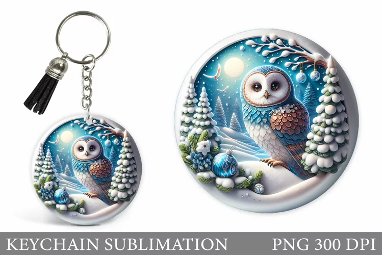 Christmas Owl Keychain. Christmas Keychain Design