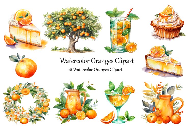 Watercolor Oranges Clipart example image 1