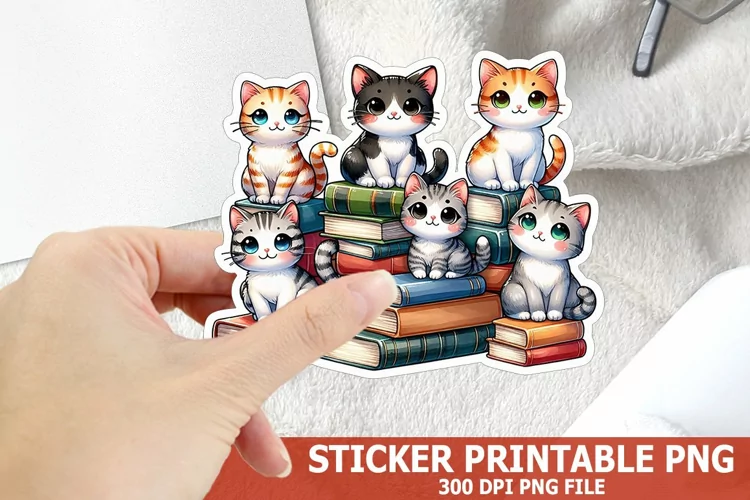 Cute Cat on A Stack of Books Sticker| Books Sticker