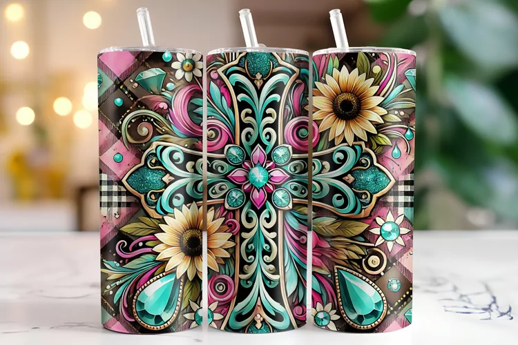 Cross Sign with Flowers Tumbler Wrap | Sublimation | Tumbler