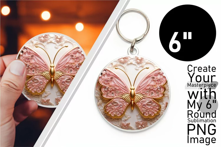 Sparkling 3D Butterfly Elegance: Round Ornament