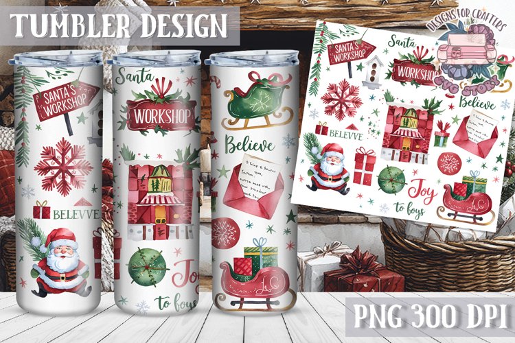 Sublimation Tumbler WRAP Christmas Design Quote Watercolor