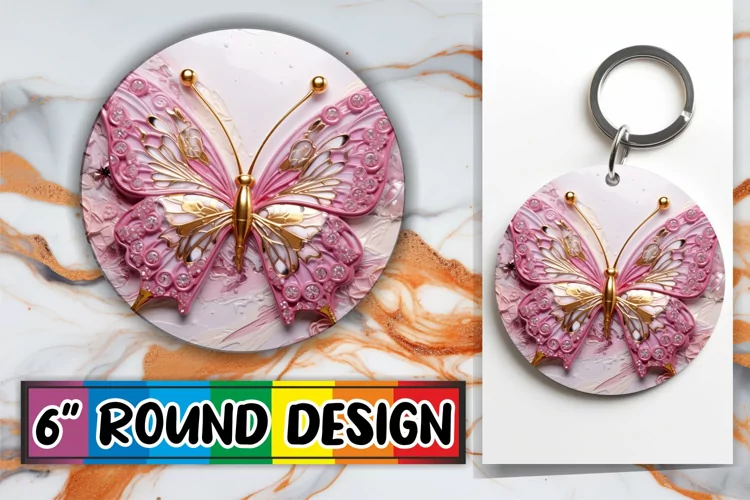 Radiant Butterfly Round Keychain - 3D Style