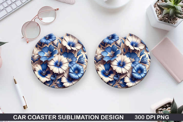 Flowers Car Coaster Sublimation| Flowers Coaster PNG Design