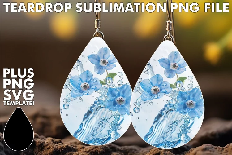 Aqua Serenity: Sublimation Teardrop Earrings Designs Art
