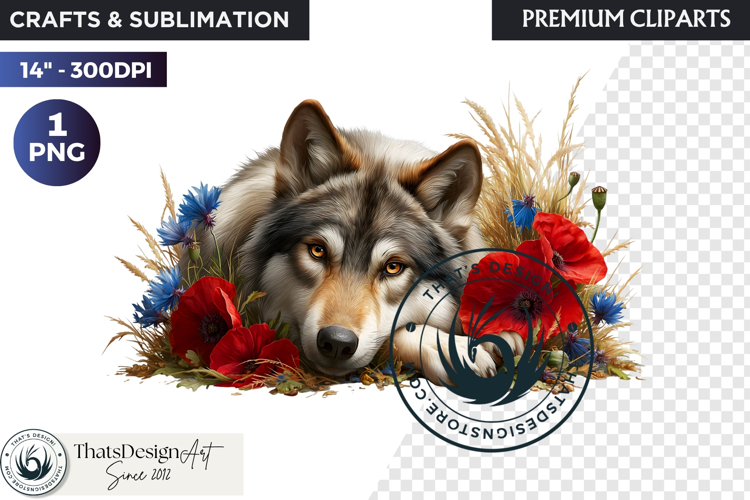Floral Wolf Fantasy clipart, Botanical Wildlife Graphics PNG