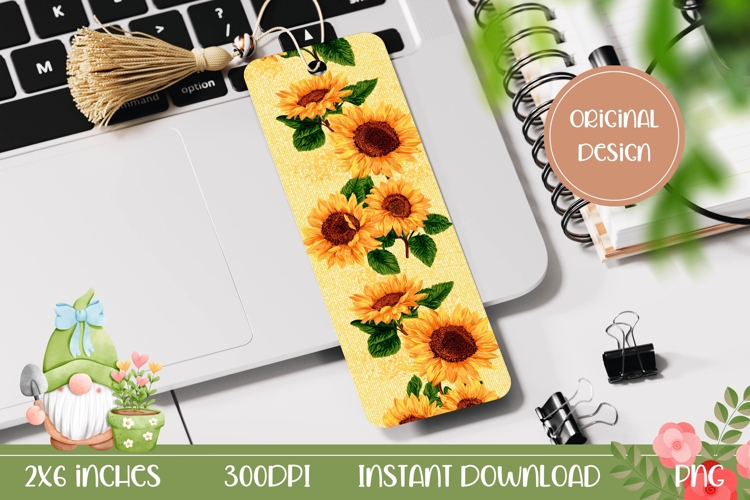Printable Bookmark PNG, Cute Sunflowers Bookmark Printable