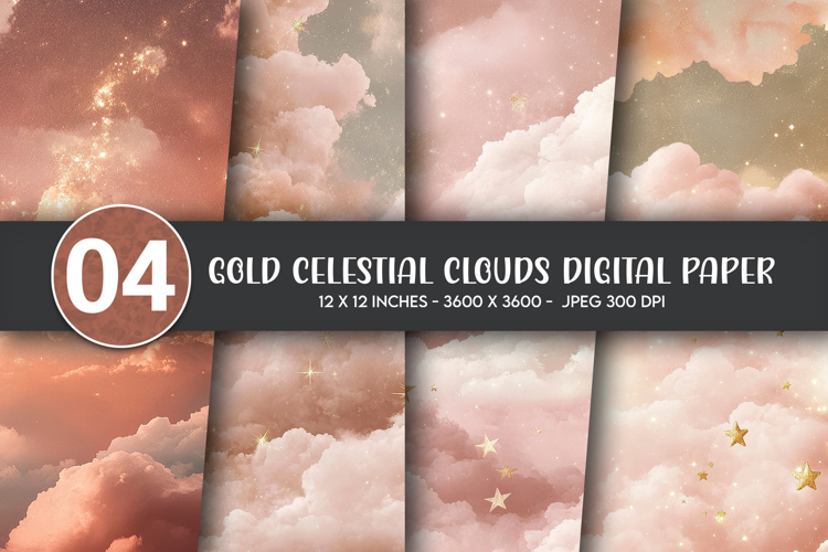 Gold Celestial Clouds Digital Paper