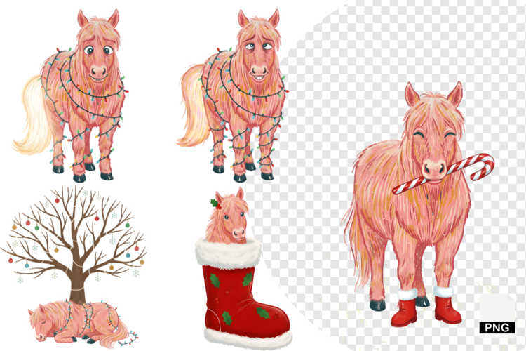 Boho Watercolor Christmas Horse Clipart