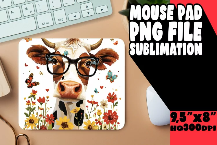 Vibrant Cow Watercolor Mouse Pad: Spring Edition