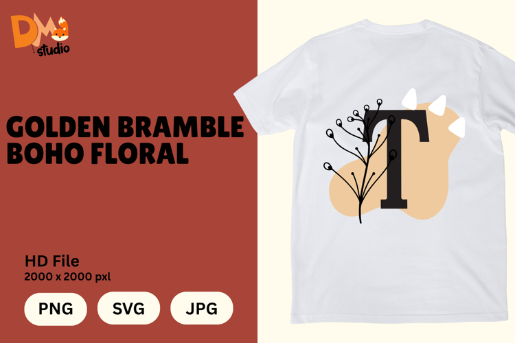 Golden Bramble Boho Floral Monogram