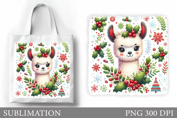 Christmas Lama Tote Bag. Christmas Tote Bag Sublimation