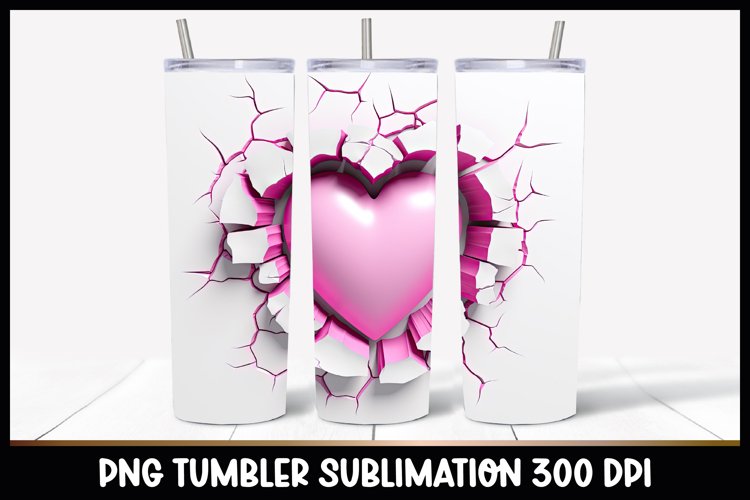 Valentine Tumbler Sublimation I Heart in cracked wall PNG