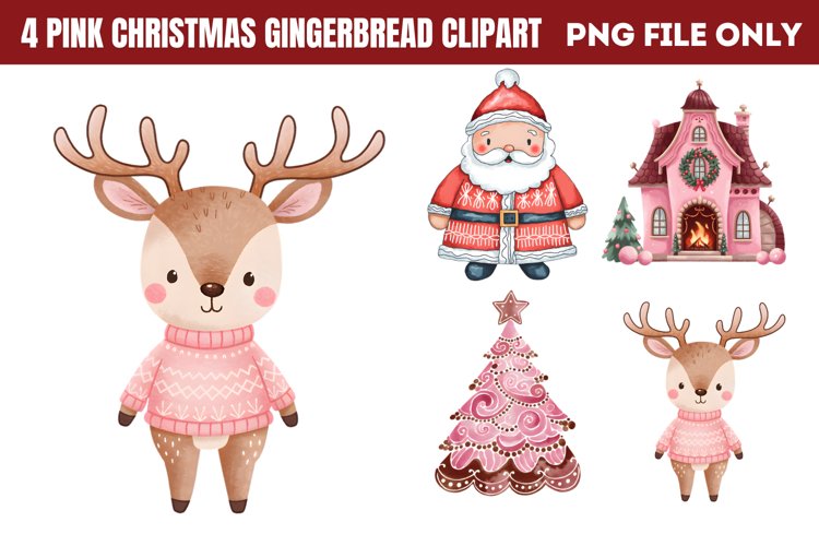 Pink Christmas Gingerbread sublimation Clipart PNG