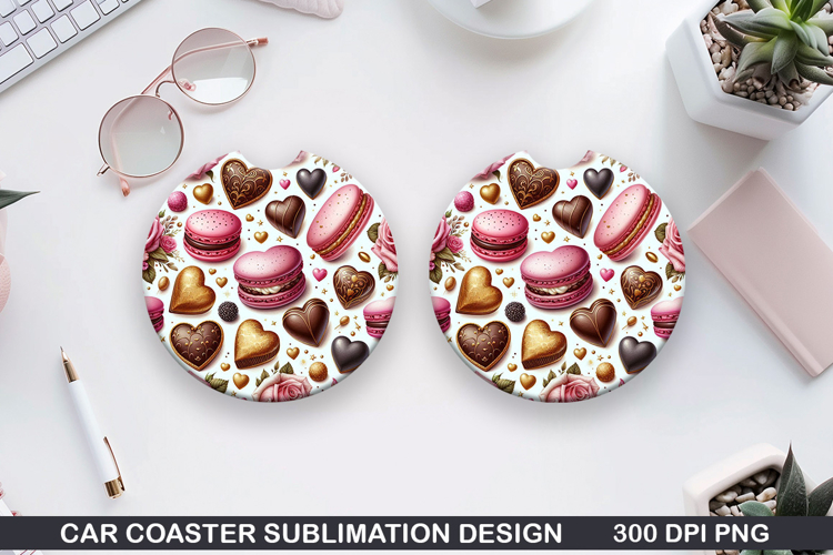 Heart Car Coaster Sublimation |Valentine Coaster PNG