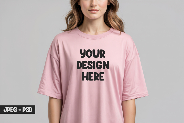 Oversized Pink T-Shirt PSD Mockup