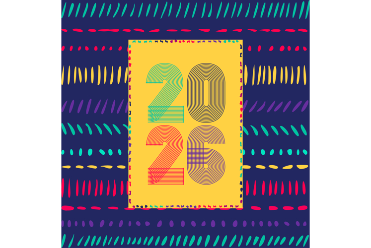 Retro cover with vertical colorful 2026 number yellow blue