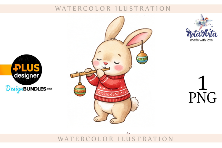 Christmas Bunny in Watercolor Style