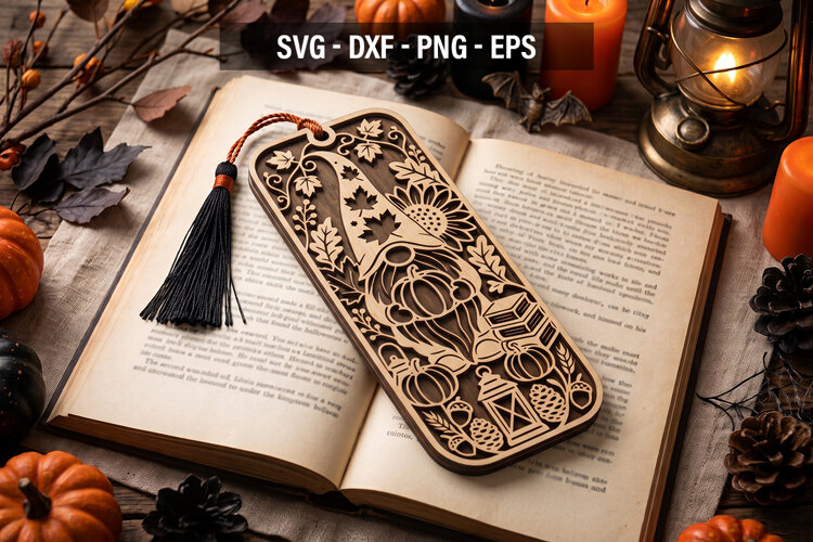 Fall Gnome Bookmark SVG, Pumpkin Laser Cut Bookmark, Autumn example image 1