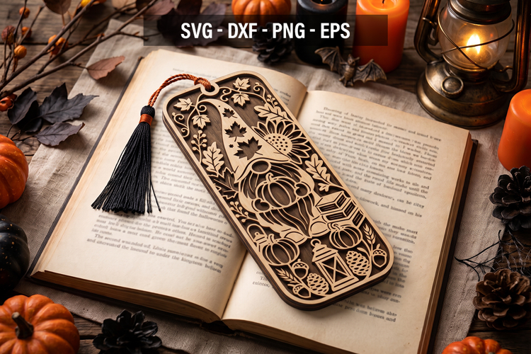 Fall Gnome Bookmark SVG, Pumpkin Laser Cut Bookmark, Autumn