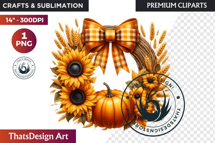 Autumn Harvest Wreath Clipart - Rustic Fall & Thanksgiving