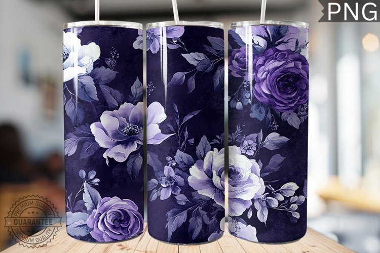 Purple Floral Tumbler Wrap - High Quality 300 Dpi
