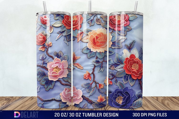 3D Embroidery floral Tumbler Wrap example image 1