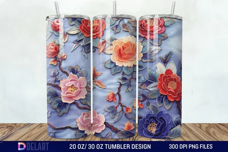3D Embroidery floral Tumbler Wrap