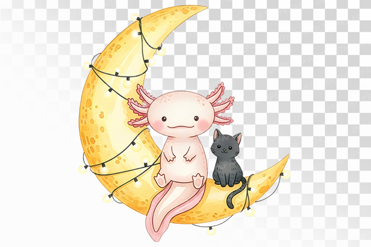 Halloween Axolotl Crescent Moon Black Cat Spooky PNG Uparupa