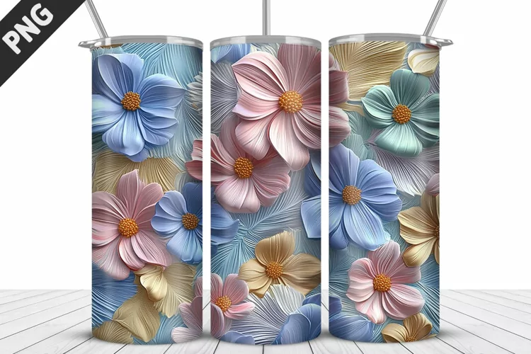 3D Daisy Flowers 20oz Tumbler Wrap | Sublimation Design