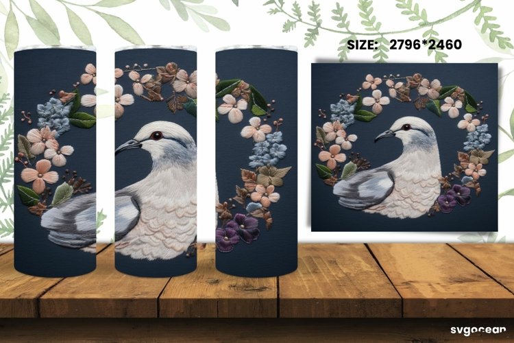Dove Embroidery Tumbler Wrap | Skinny 20 oz | Sublimation example image 1
