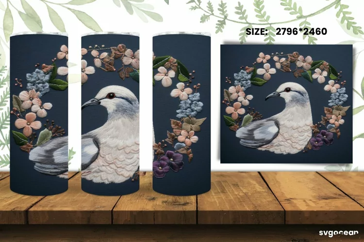 Dove Embroidery Tumbler Wrap | Skinny 20 oz | Sublimation