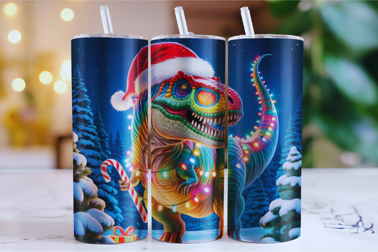 Merry Christmas Dinosaur Tumbler Wrap | Christmas Wrap