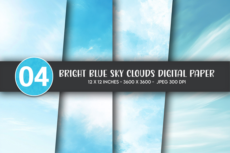 Bright Blue Sky Clouds Digital Paper