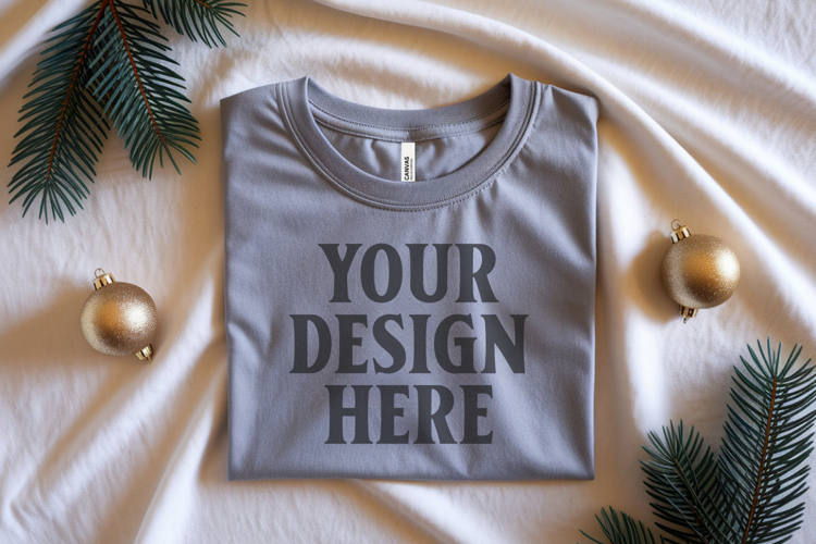 Christmas Bella Canvas 3001 Ash Folded Tshirt Mockup