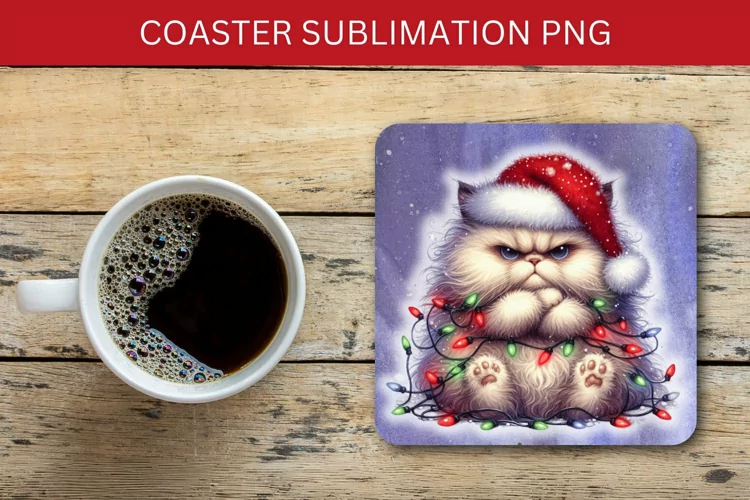 square coaster - grumpy tangled cat