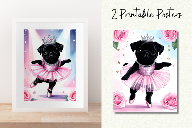 Pug Ballerina Poster Baby Ballet Pink Coquette Wall Art