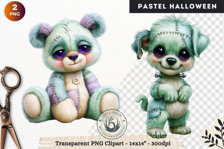 Cute Halloween Pastel characters Clipart sublimation example image 1