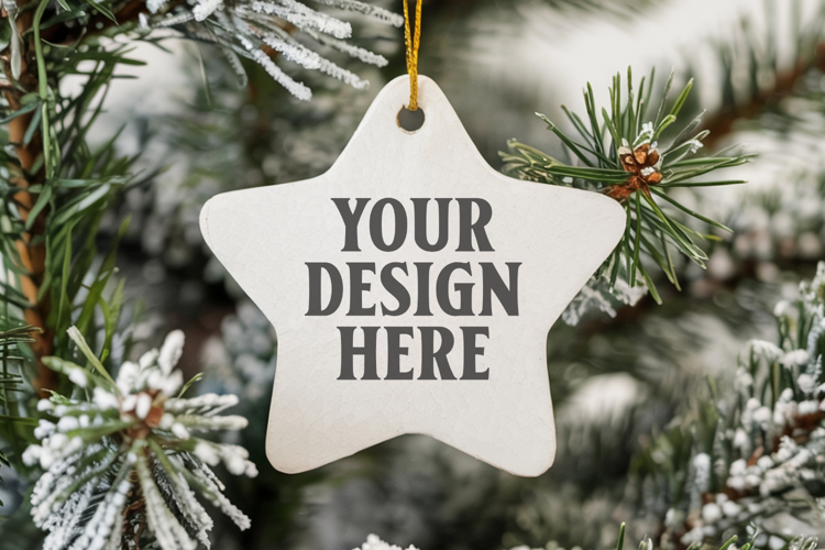 Christmas Star Ceramic Ornament Mockup | Holiday Star
