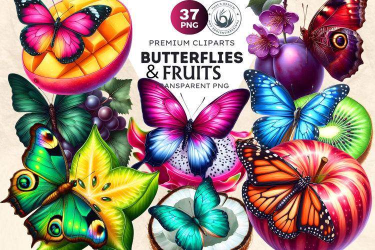 Vibrant Butterfly Fruit PNG, Tropical Summer Clipart