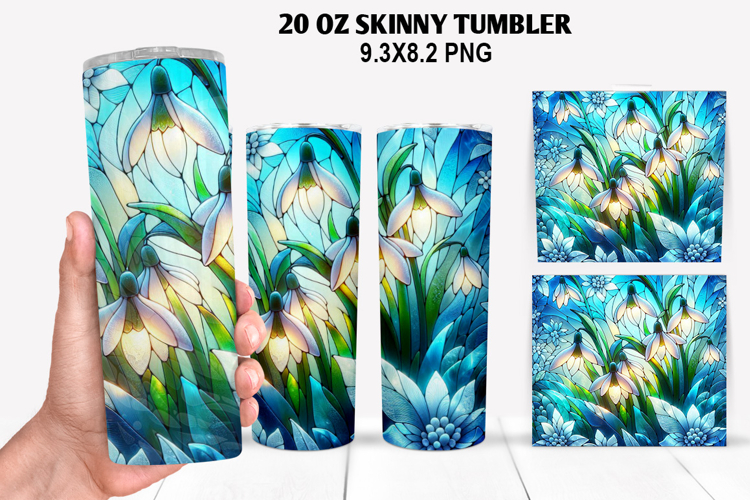 Florals Skinny Tumbler 20oz Wrap Design, Winter Tumbler PNG