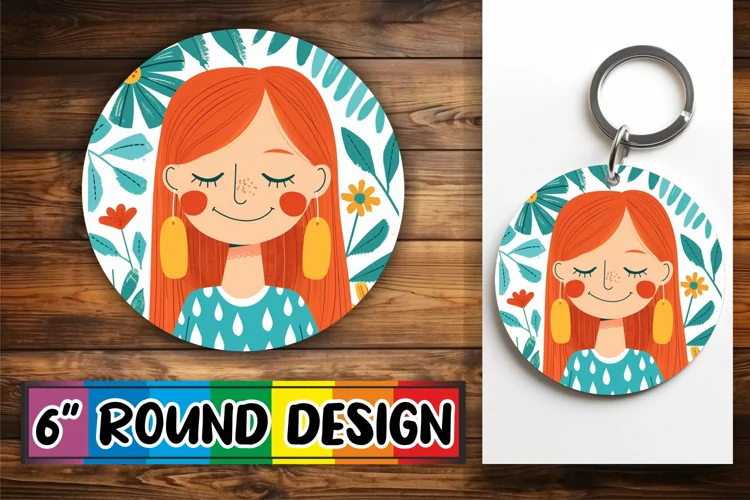 Elegant Portrait with Flowers Round Design PNG
