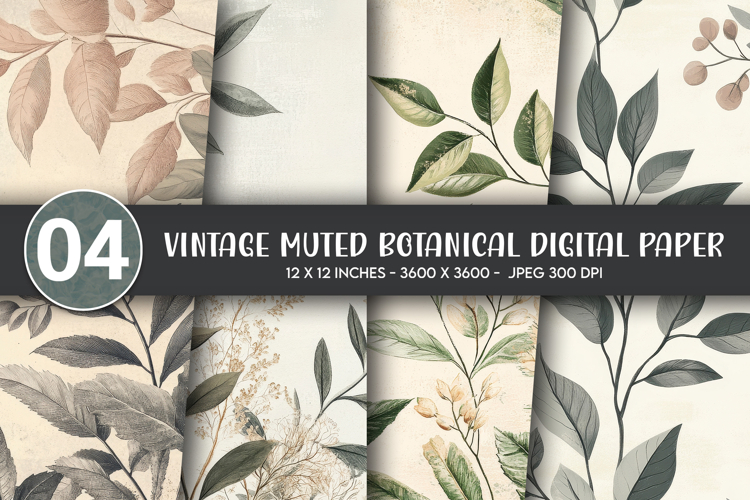 Vintage Muted Botanical Digital Paper