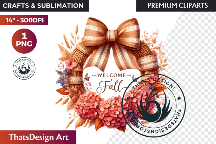 Cozy Autumn Wreath - Boho Farmhouse Fall Clipart PNG