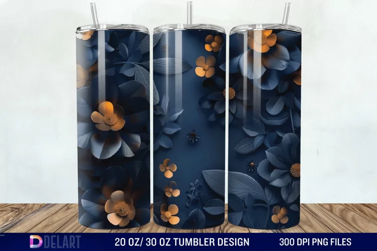 3d Dark floral Tumbler Wrap