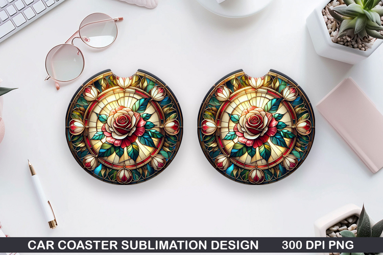 Roses Car Coaster Sublimation| Christmas Coaster PNG Design